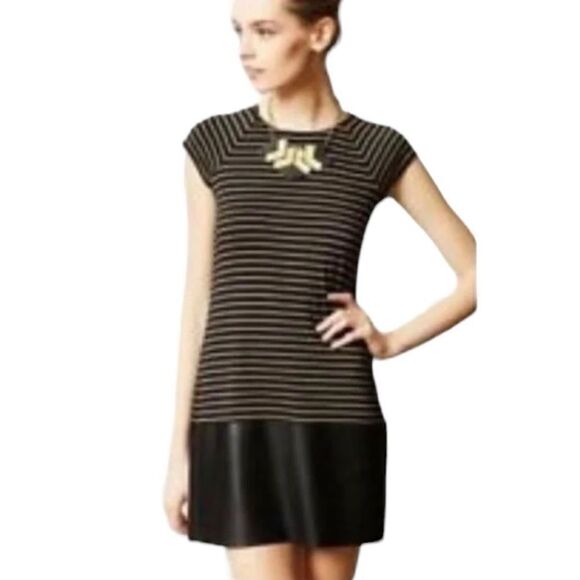 Anthropologie Bailey44 Striped Mini Dress Women's Black And Cream Size Large - Picture 1 of 7